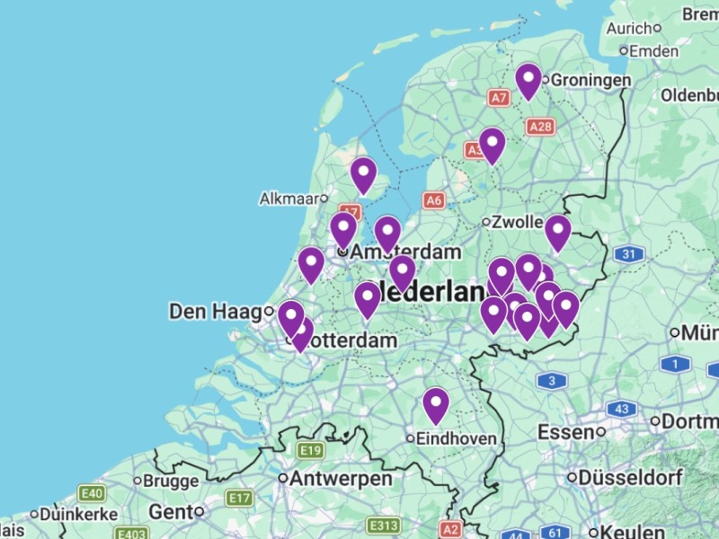 Kaart van gemeenten die deelnemen aan de Beweegalliantie